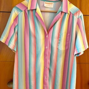 VTG Donnkenny rainbow colorful polyester striped button down
